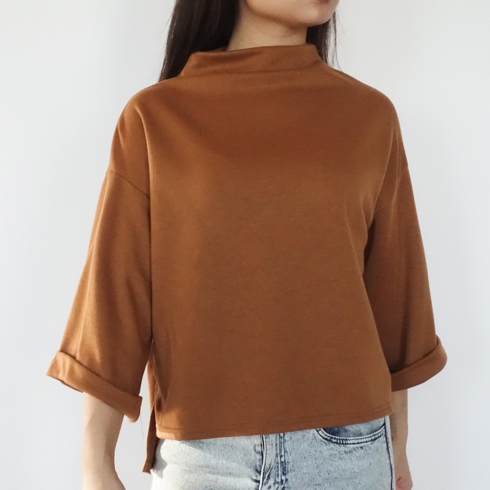 Burnt Orange High Neck Loose Sleeve Sweater - Picture 3 of 3